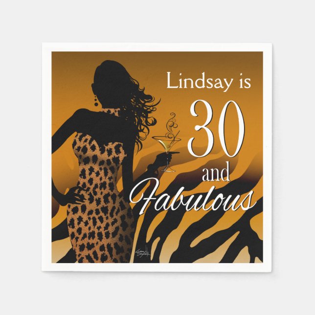 Bombshell Leopard 30th Birthday | gold Paper Napkins (Front)