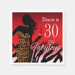 Bombshell Leopard 30th Birthday   red Paper Napkins