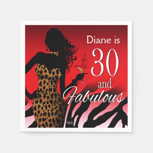 Bombshell Leopard 30th Birthday  red Paper Napkins