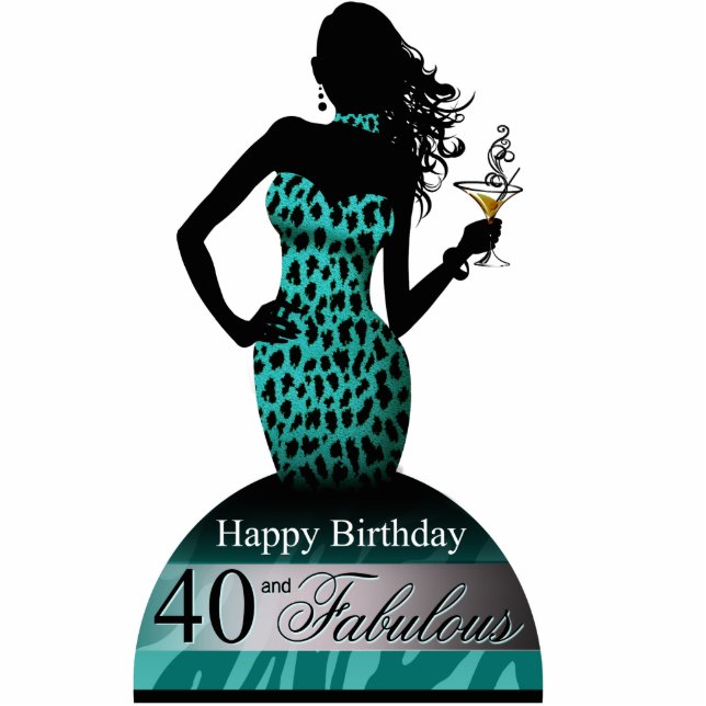 Bombshell Leopard Birthday Cake Topper aqua Statuette (Front)