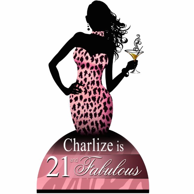 Bombshell Leopard Birthday Cake Topper pink Statuette (Front)