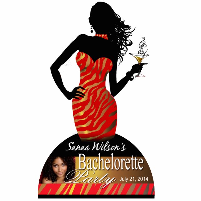 Bombshell Red Gold Zebra Bachelorette Centerpiece Cutout (Front)