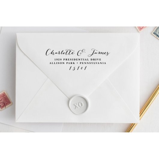 Bombshell Script Self-Inking Address Stamp (Stamp View)