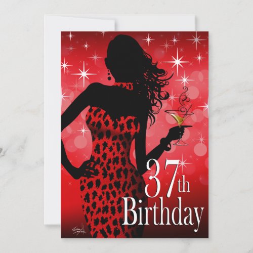 Bombshell Sparkle Red Leopard 37th Birthday Invitation