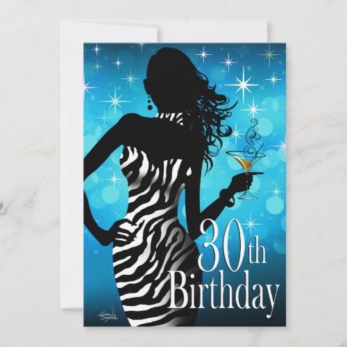 Bombshell Sparkle Zebra 30th Birthday Party Invitation