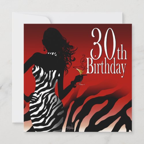 Bombshell Zebra 30th Birthday Party Red Invitation