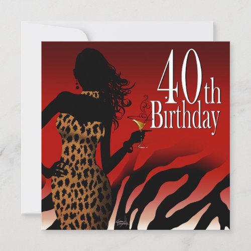 Bombshell Zebra 40th Birthday Party Red Invites