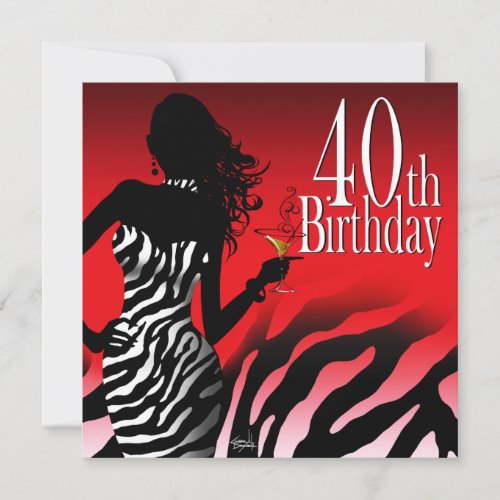 Bombshell Zebra 40th Birthday Party Red Custom Announcements
