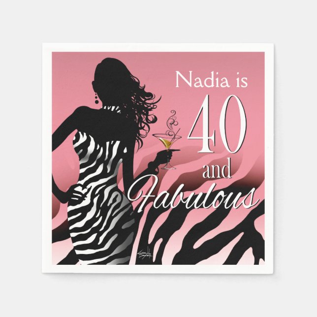 Bombshell Zebra 40th Birthday | pink Napkins (Front)
