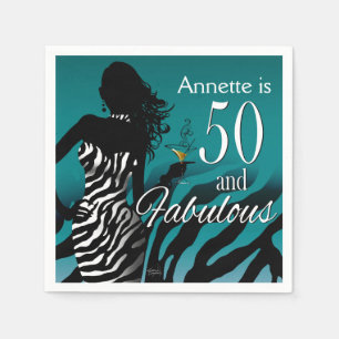 Bombshell Zebra 50th Birthday teal Napkins