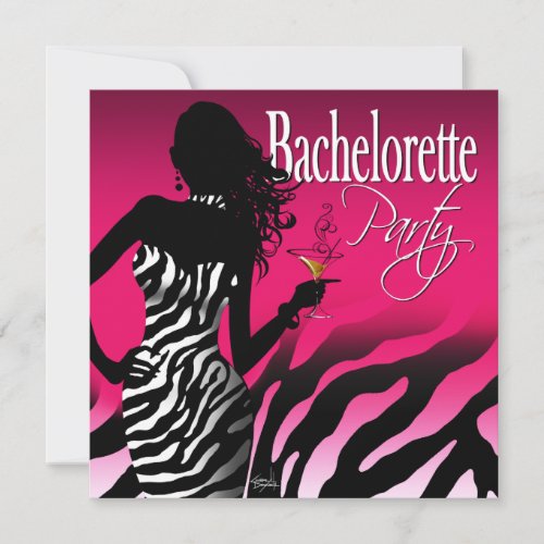 Bombshell Zebra Bachelorette Ladies Night fuschia Custom Invitations