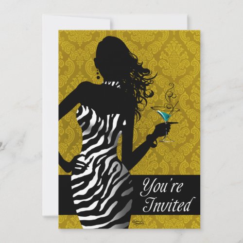 Bombshell Zebra Bachelorette Ladies Night Gold Custom Invite