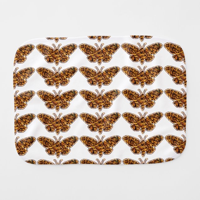 Bombyx Mori Silk Moth Life Cycle Silhouette Burp Cloth (Front Horizontal)
