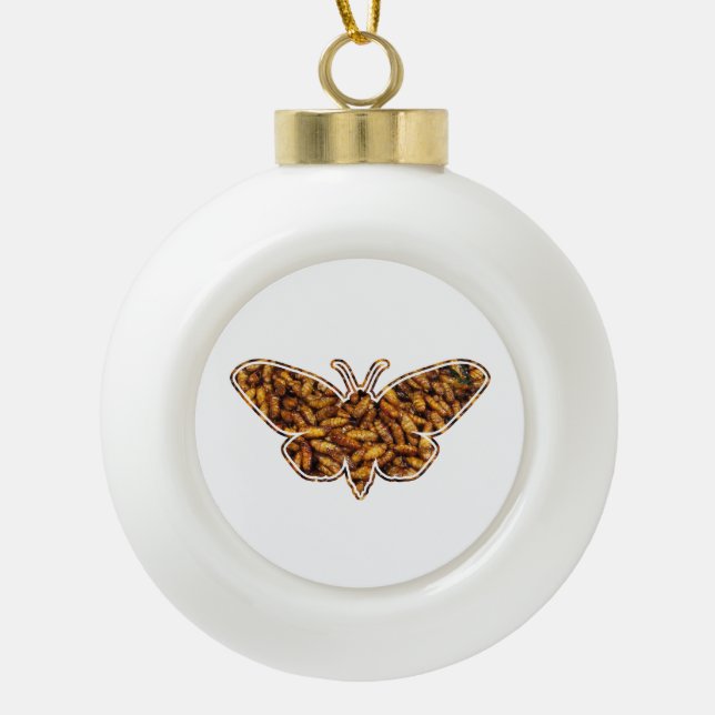 Bombyx Mori Silk Moth Life Cycle Silhouette Ceramic Ball Christmas Ornament (Front)