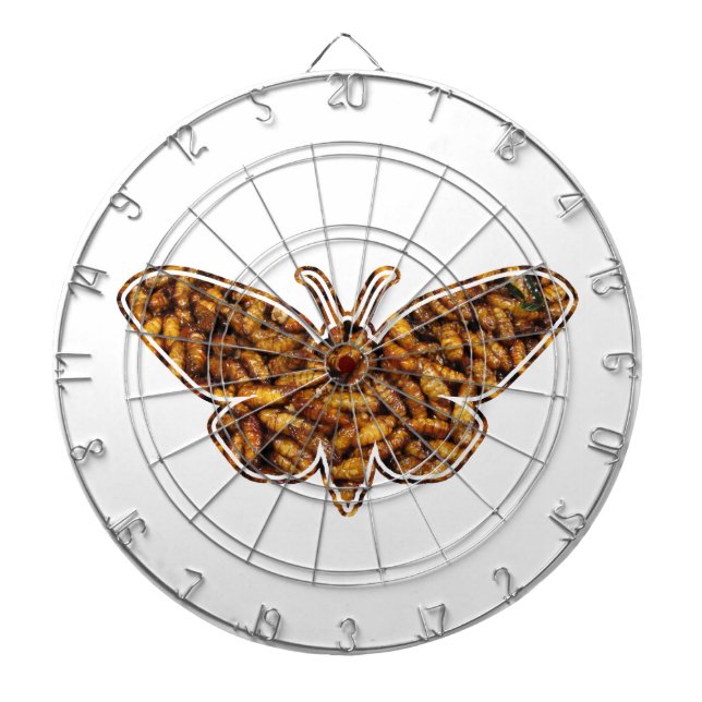 Bombyx Mori Silk Moth Life Cycle Silhouette Dartboard With Darts (Front)
