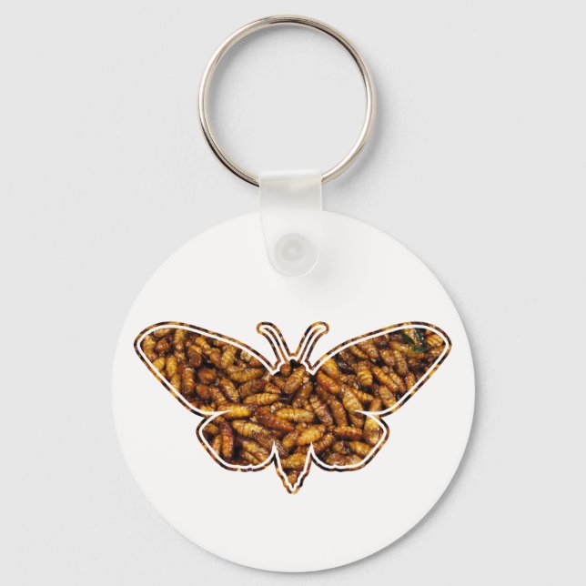 Bombyx Mori Silk Moth Life Cycle Silhouette Keychain (Front)