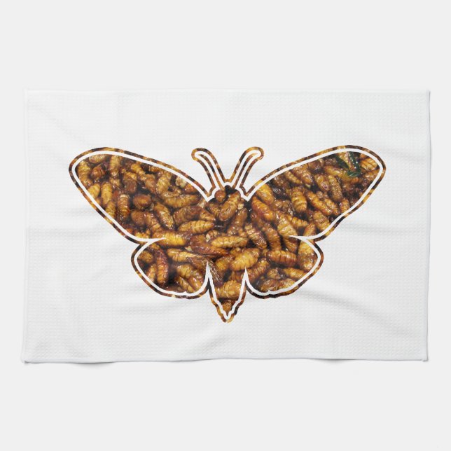 Bombyx Mori Silk Moth Life Cycle Silhouette Kitchen Towel (Horizontal)