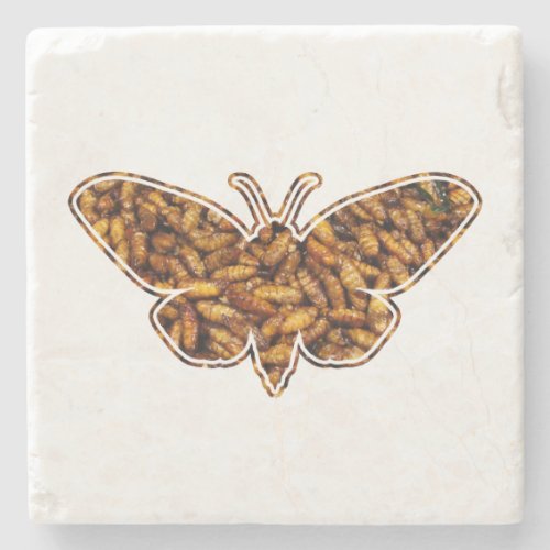 Bombyx Mori Silk Moth Life Cycle Silhouette Stone Coaster