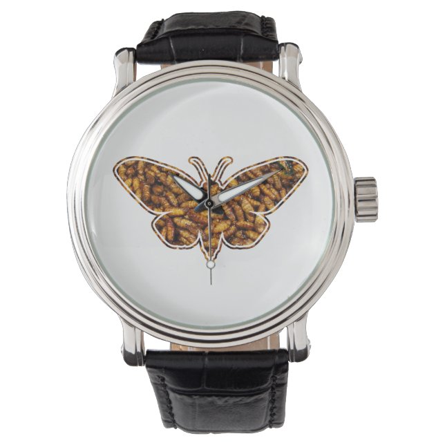 Bombyx Mori Silk Moth Life Cycle Silhouette Watch (Front)