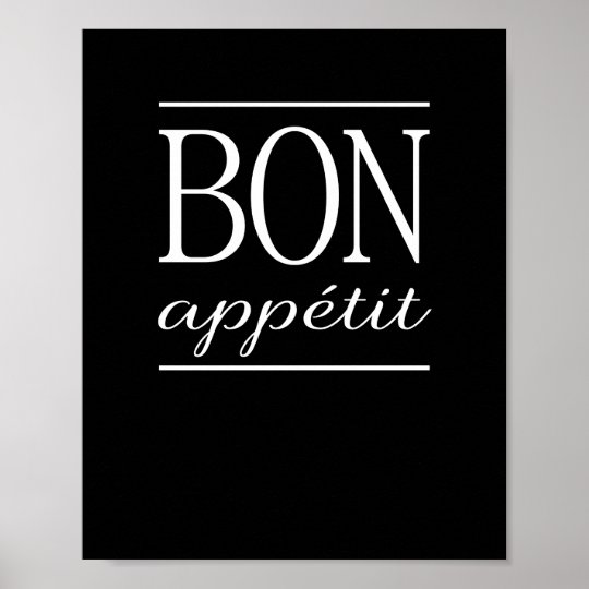 BON APPETIT Black Kitchen Dinner Quote Poster