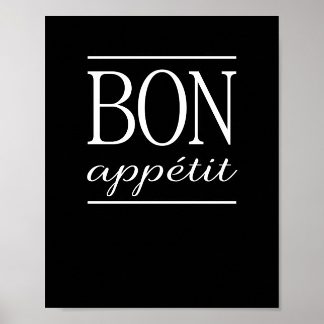BON APPETIT Black Kitchen Dinner Quote Poster (Front)