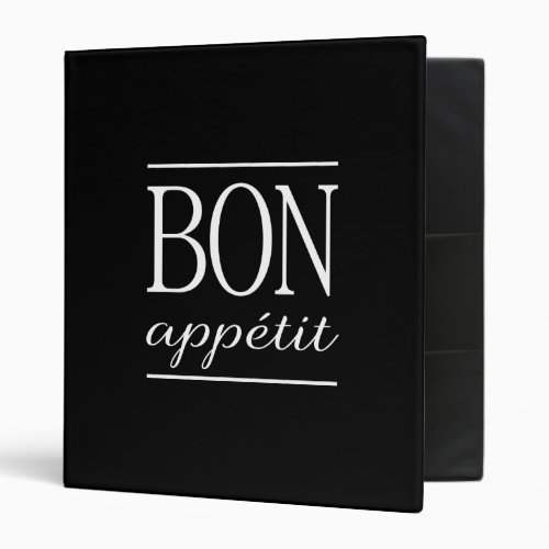 Bon Appetit Black  White  Recipes 3 Ring Binder