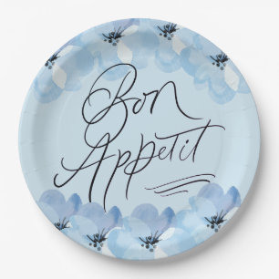 Bon Appetit Blue Floral Paper Plates