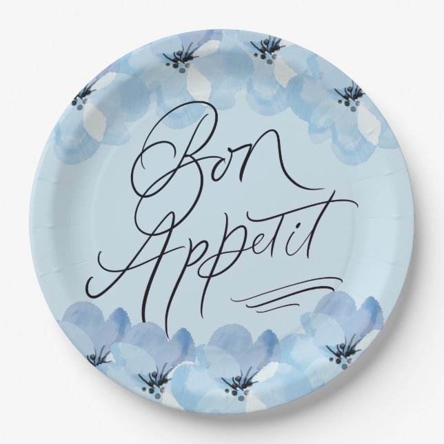 Bon Appetit Blue Floral Paper Plates (Front)