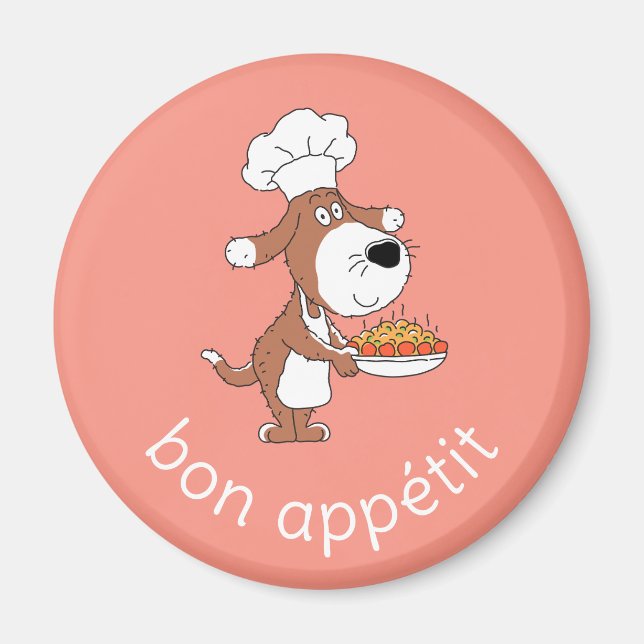 Bon Appétit Chef Cook Cute Funny Dog Puppy Cartoon Magnet (Front)
