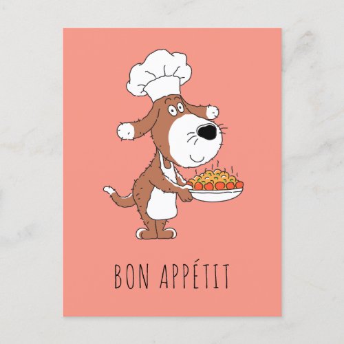 Bon Apptit Chef Cook Cute Funny Dog Puppy Cartoon Postcard