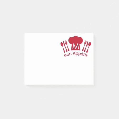 Bon Appetit Chefs Hat Knife and Fork Monogram Po Post_it Notes