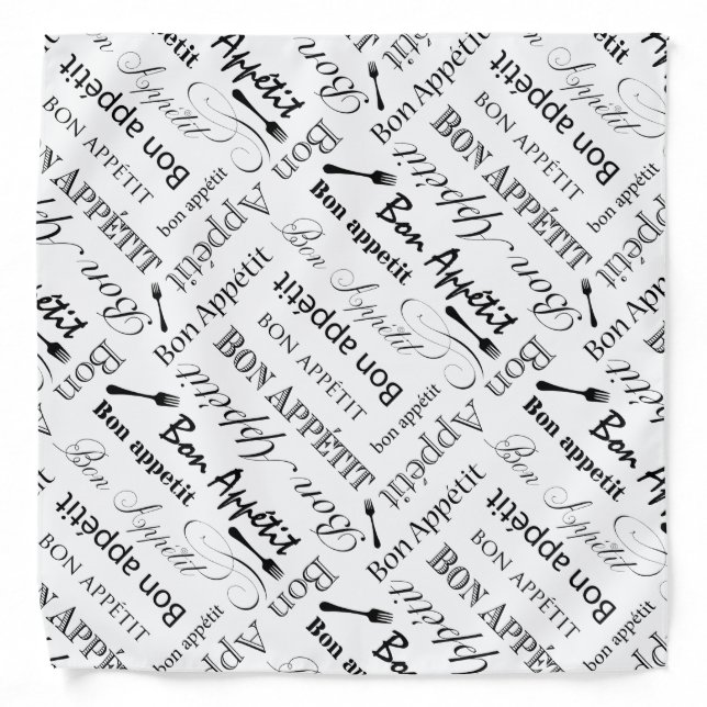 Bon Appetit Classic Black and White Chef Bandana (Front)
