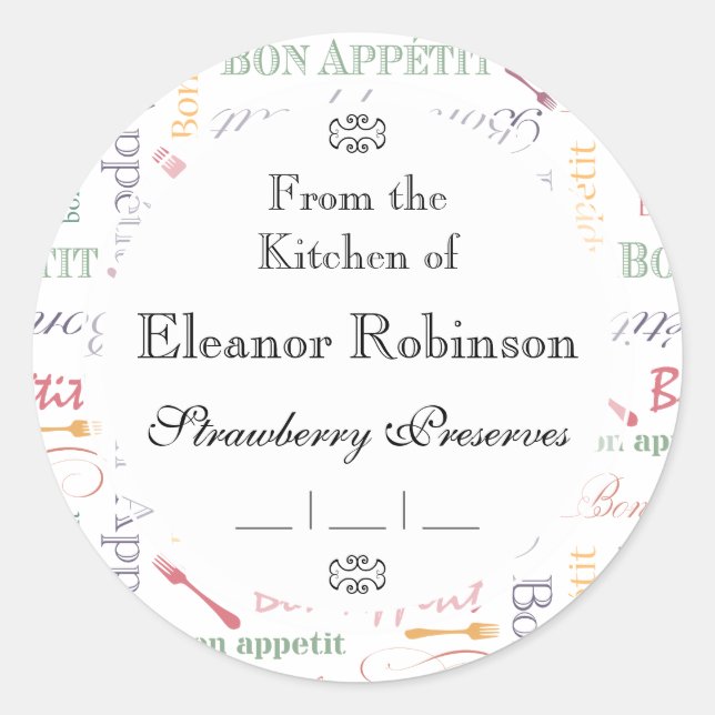 Bon Appetit Classic Pattern Round Sticker (Front)