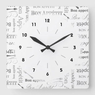 Bon Appetit Classic Vintage French Black and White Square Wall Clock