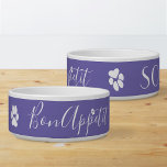 Bon appetit elegant Custom name Cute paws Violet Bowl<br><div class="desc">Stylish and elegant "Bon appetit" text and name on violet color. Cute white heart-shaped paws between the words. 🔹 You can personalize it with your pet's name, delete text or customize further - change fonts, colors, rotate/resize/remove images, add/delete text and more! 🔹🔹🔹 Send me a photo of your purchase or...</div>