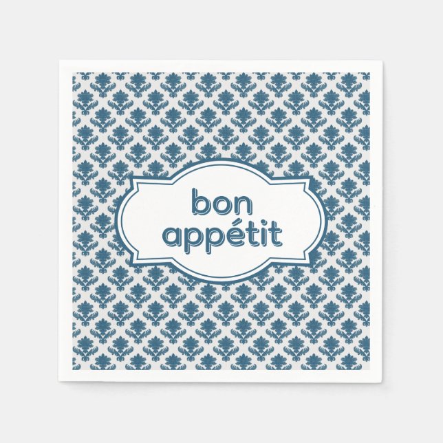 Bon Appetit Elegant French Tapestry Blue White Napkins (Front)