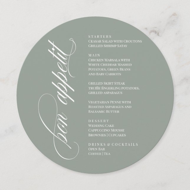 Bon Appetit elegant Menu (Front)
