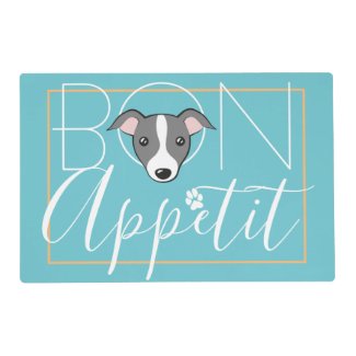 Bon appetit elegant text Dog cartoon Blue