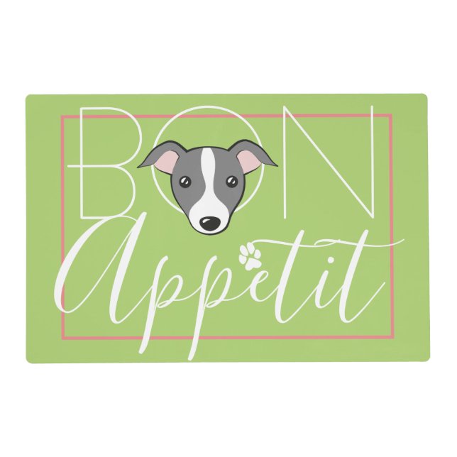 Bon appetit elegant text Dog cartoon Green Placemat (Front)