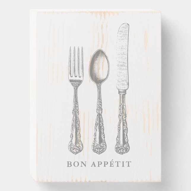 Bon appétit French quote personalized Wooden Box Sign (Front Vertical)