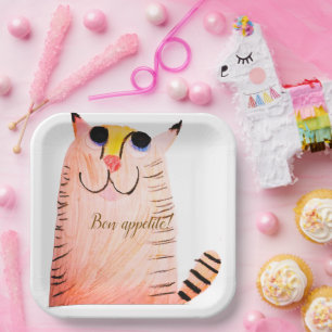 "Bon Appetit" Happy Orange Tabby Cat Paper Plates