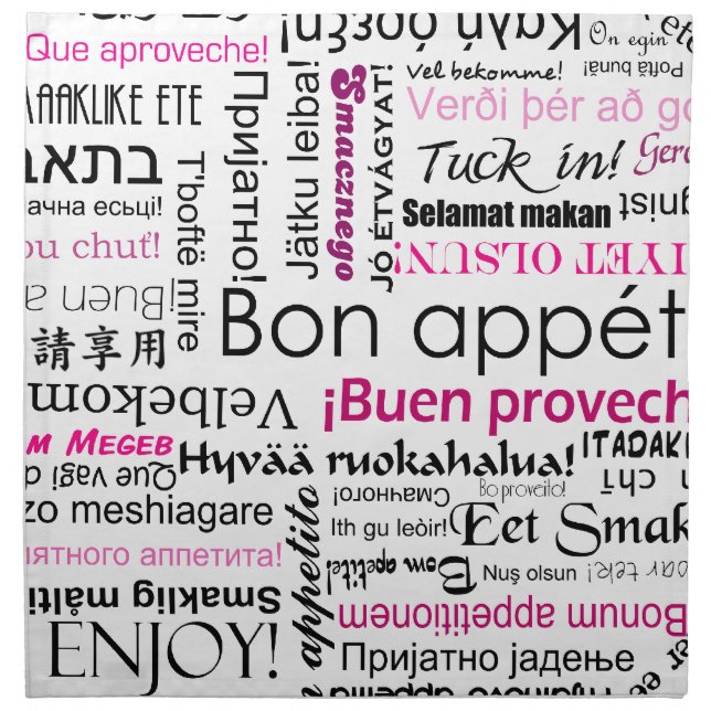 Bon appetit in different languages - hot pink napkin (Front)