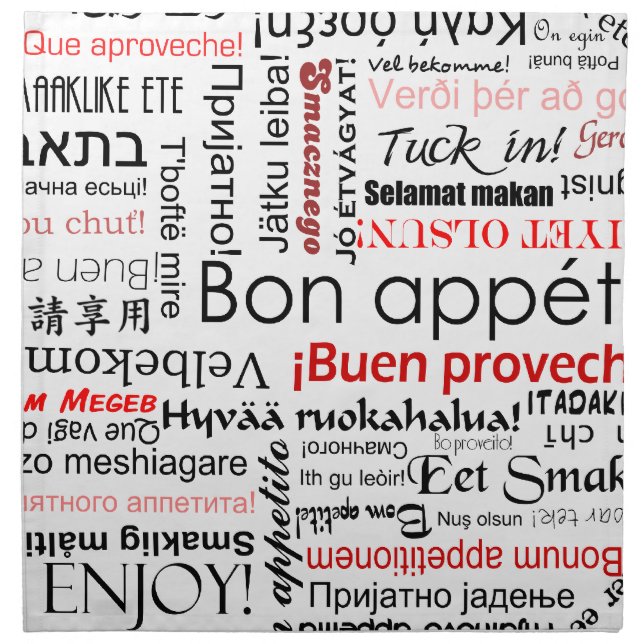 Bon appetit in different languages - red cloth napkin (Front)
