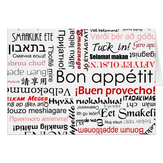Bon appetit in many different languages typography cards (Front Horizontal)