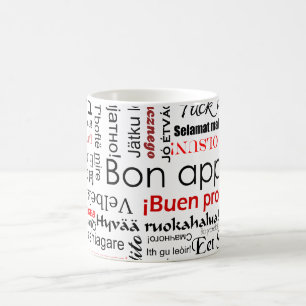 Bon appetit in many different languages typography coffee mug