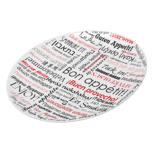 Bon appetit in many different languages typography melamine plate (Left Side)