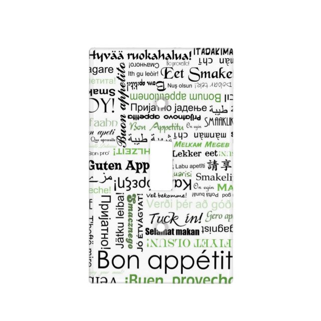 Bon appetit in many languages - green Kitchen Light Switch Cover (Front)