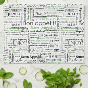 Bon appetit in other languages - green kitchen towel