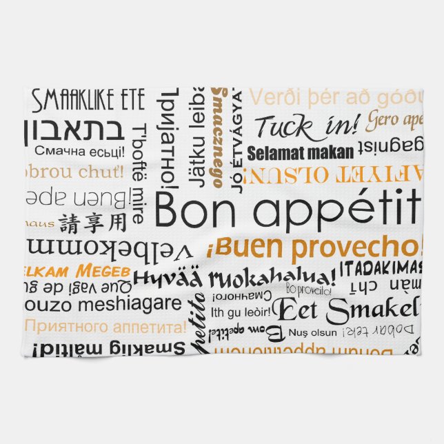 Bon appetit in other languages - orange towel (Horizontal)