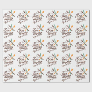 Bon Appétit Kitchen Decor Cutlery Illustration Wrapping Paper